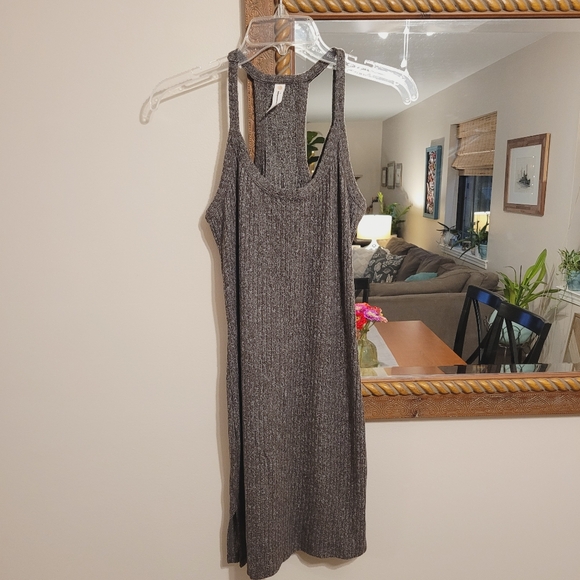 NEW Anthropologie Daily Practice Dark Gray Ribbed Mini Dress Racerback Strappy - Picture 1 of 6
